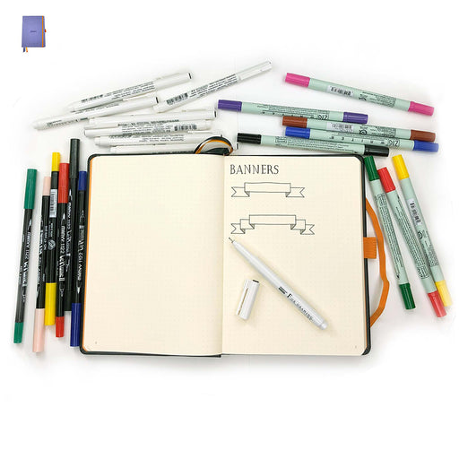 Bullet Journal Starter Kit containing 21 pens and a Bullet Journal in Iris colour