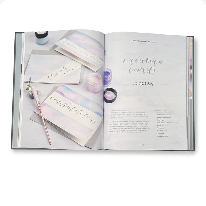 Modern Calligraphy and Hand Lettering  book showing stationery items