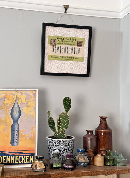 Vintage William Mitchell Round Hand Pen Card - Framed