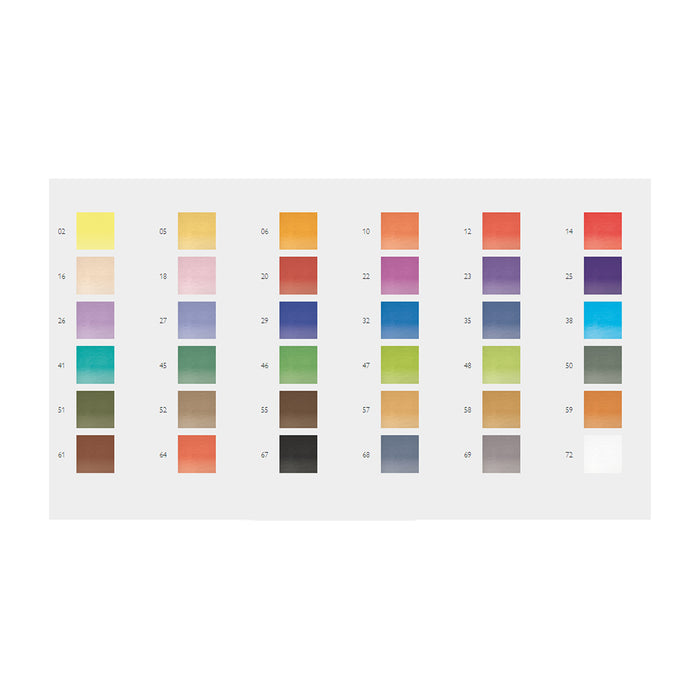 Colour Chart for the 36 Colour Set of Derwent Watercolour Pencils 