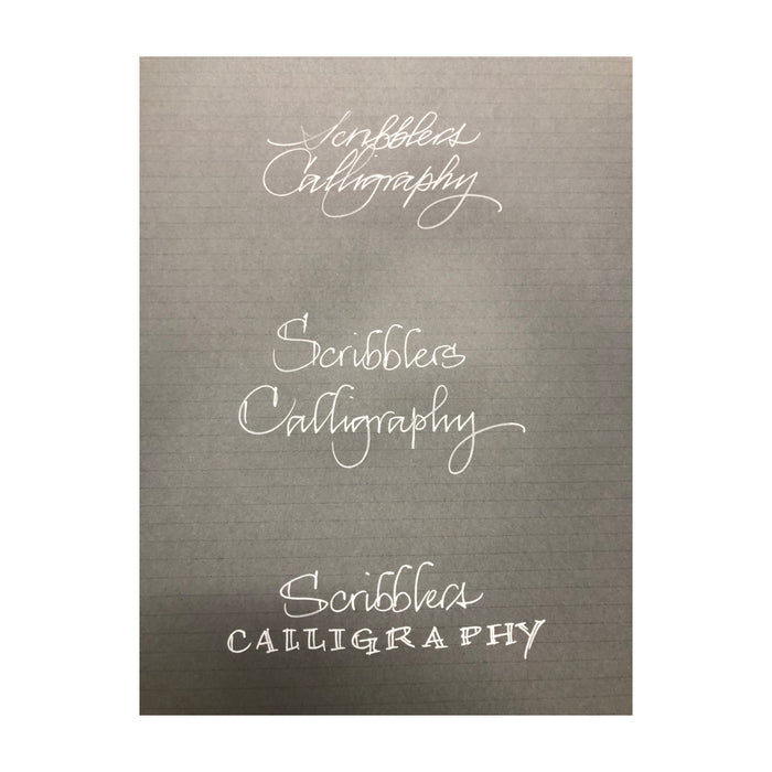 Scribblers Calligraphy Written on Grey PAScribe Calligraphy Practise Pad
