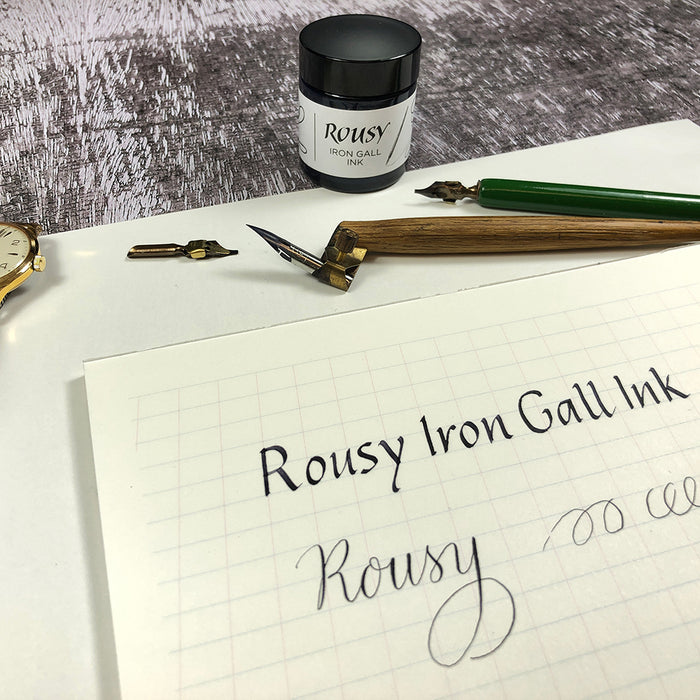 Rousy Iron Gall Ink Spelt Out In Copperplate Style Lettering