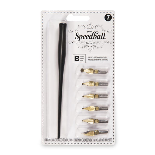 The 'B' lettering Set contains one Speedball penholder and six 'B' nibs