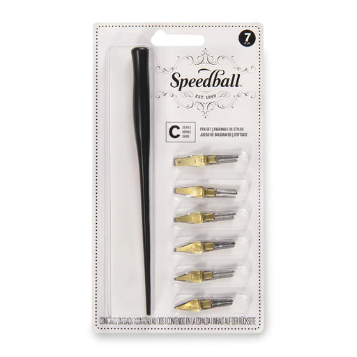 The 'C' lettering Set contains one Speedball pen holder and six 'C' nibs