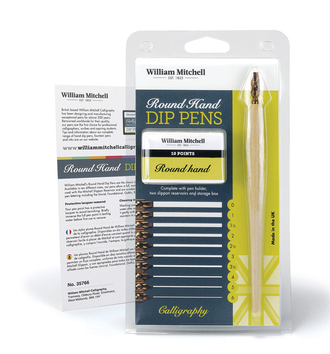 William Mitchell Round Hand LEFT Oblique Dip Pen Card for Calilgraphy