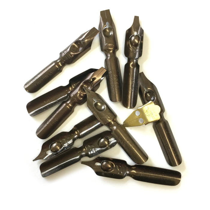 Set of 10 William Mitchell LEFT Oblique Nibs and Reservoir