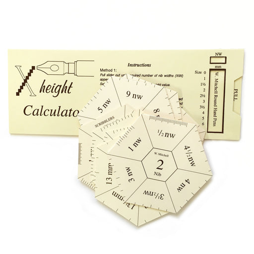 The X-Height Calligraphy Aid Set combines the X-Height Calculator and X-Height Measuring Discs.