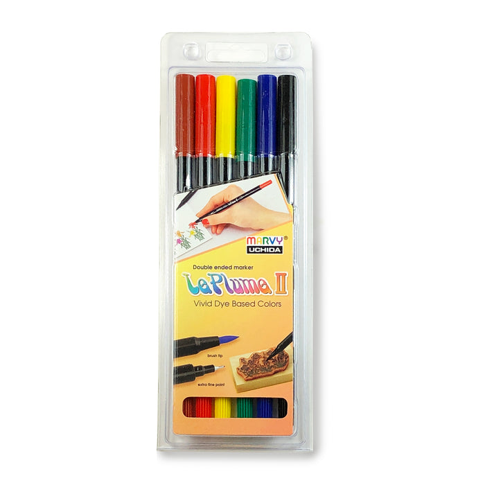 Set of 6 Marvy Le Plume Brush Pens in Primary Colours