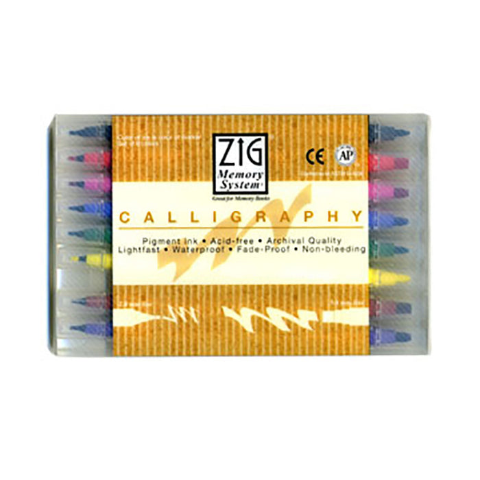 ZIG Calligraphy Pens Memory System colours Black, Red, Pink, Blue, Green, Yellow, Brown and Violet.